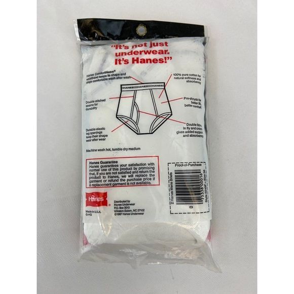 VTG 1987 HANES 2 Pack Men’s White Briefs Underwear Size 38 Red Line Waistband - Picture 3 of 5